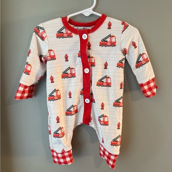 Red and White Footies One Piece with Gingham Cuffs NB - Picture 2 of 5